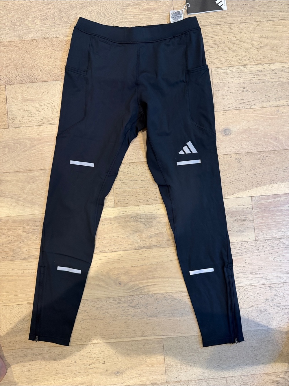adidas Black Athletic Leggings with Reflective Stripes